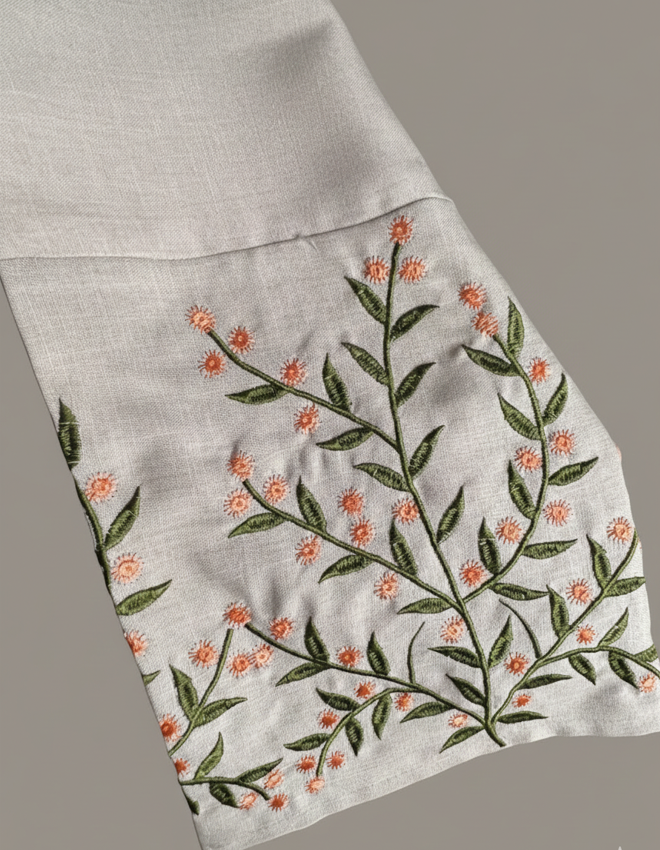 Orange Floral - Embroidered Beige Abaya