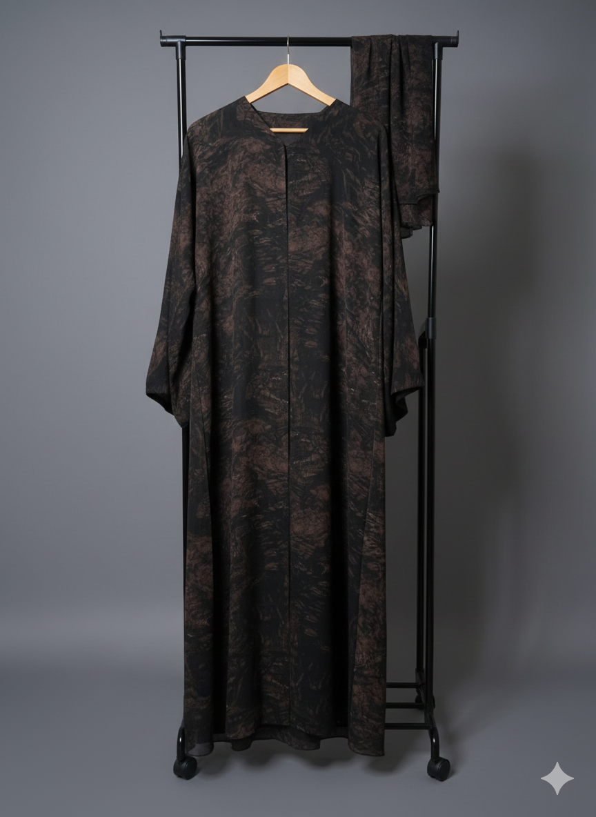 Brown Printed Abaya
