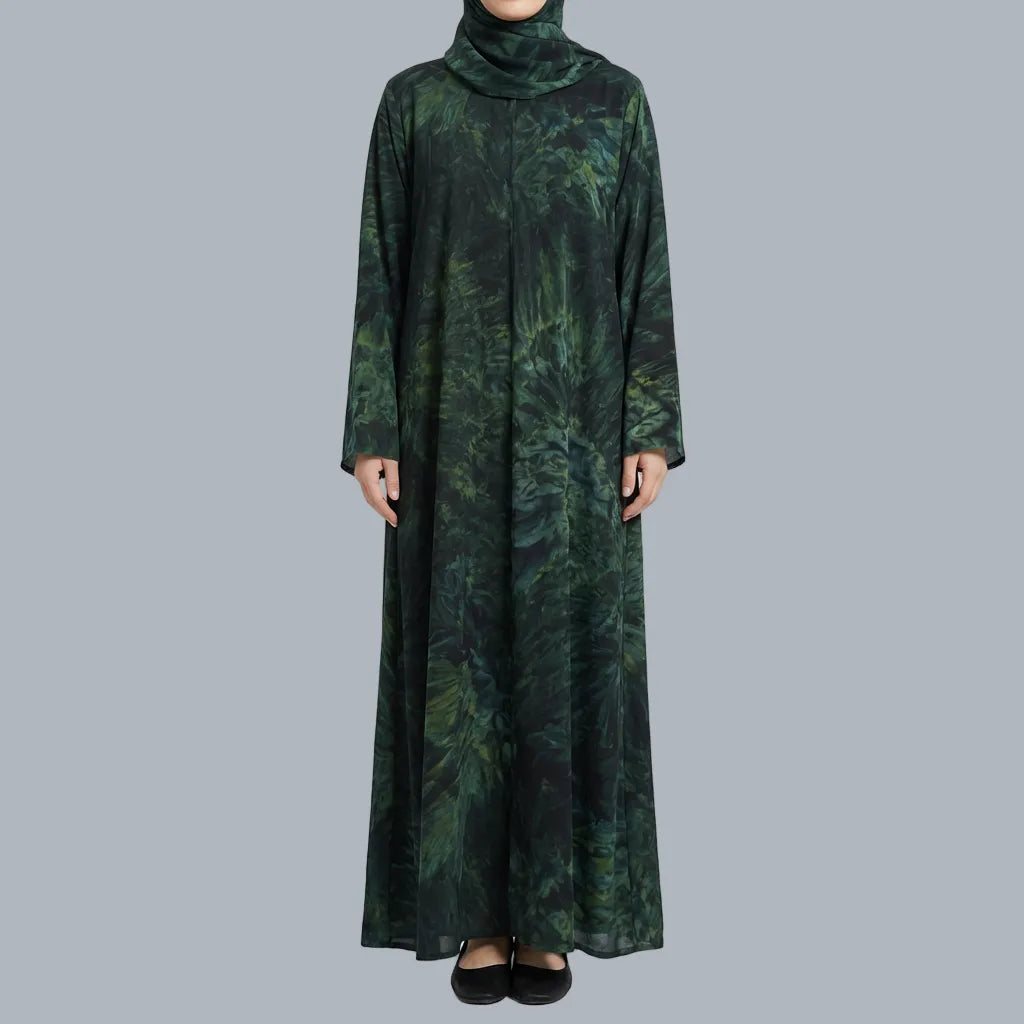 Green Printed Abaya