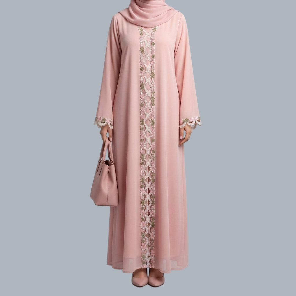 Classic Blush - Pink Laced Abaya