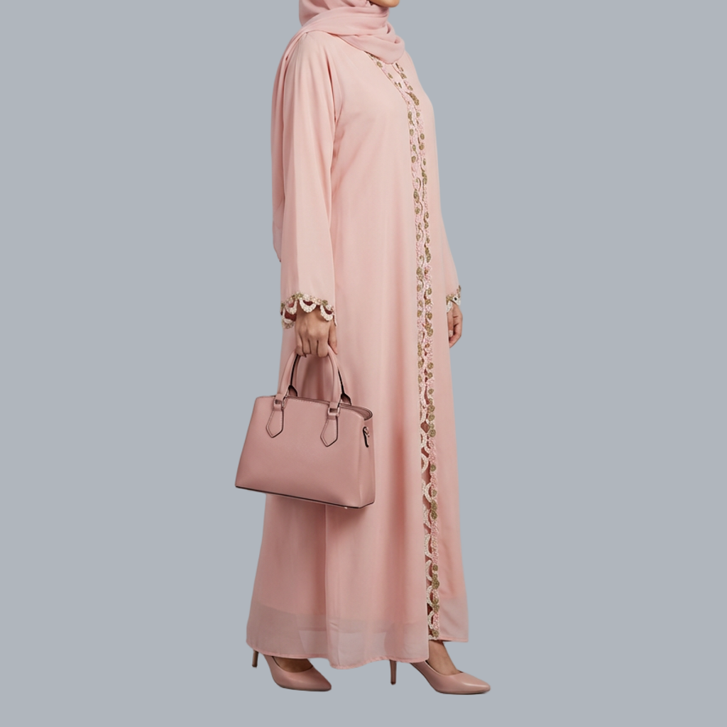Classic Blush - Pink Laced Abaya