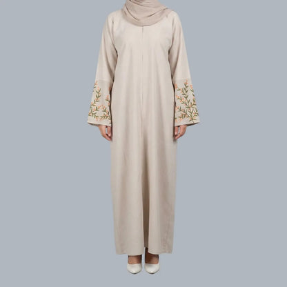 Orange Floral - Embroidered Beige Abaya