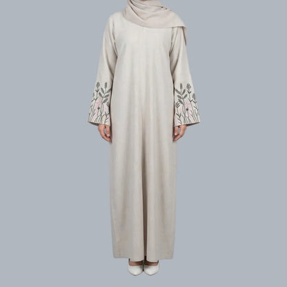 Green & Pink - Beige Embroidered Abaya