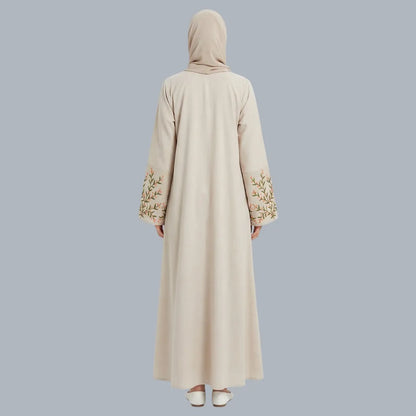 Orange Floral - Embroidered Beige Abaya