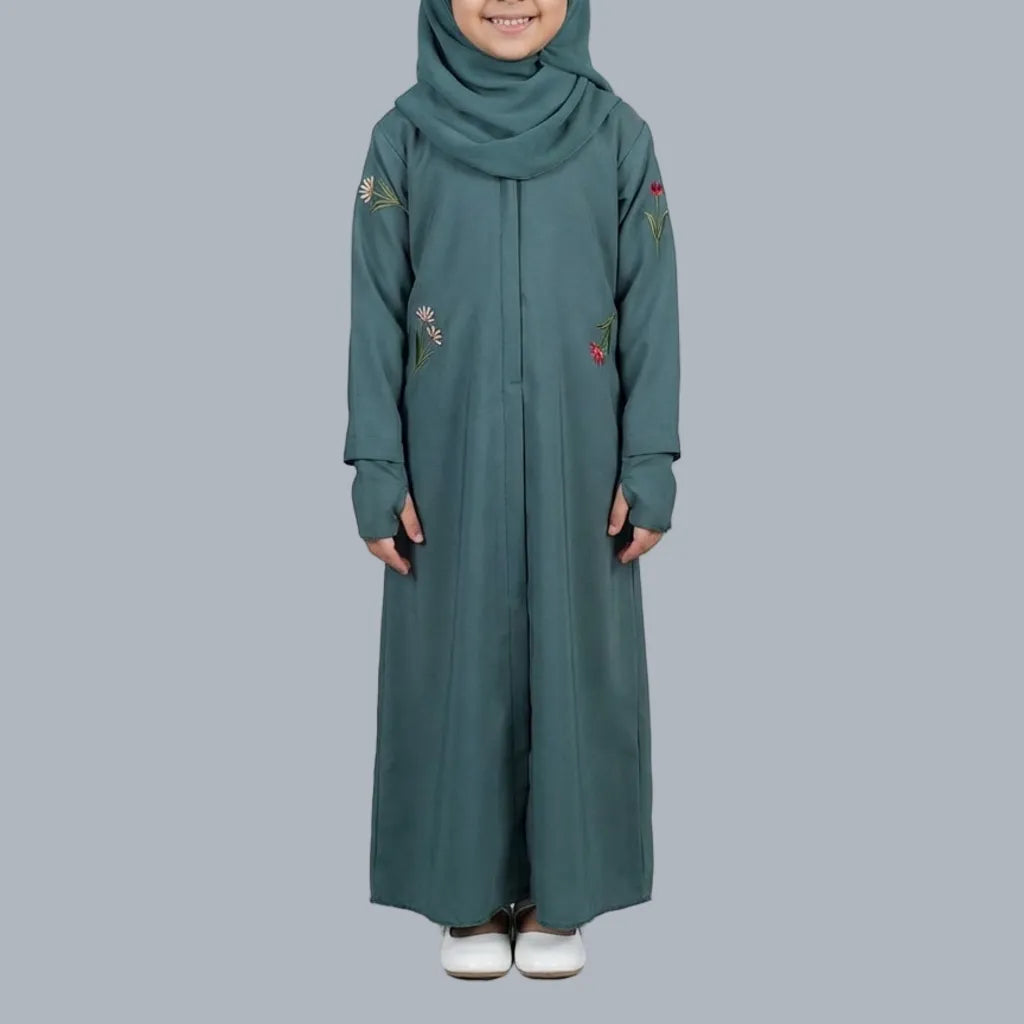 Green Flowers - Kids Abaya