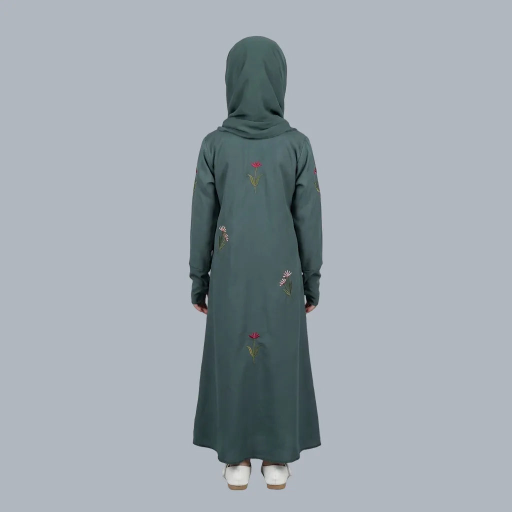 Green Flowers - Kids Abaya
