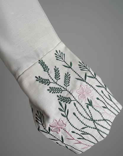 Green & Pink - Beige Embroidered Abaya
