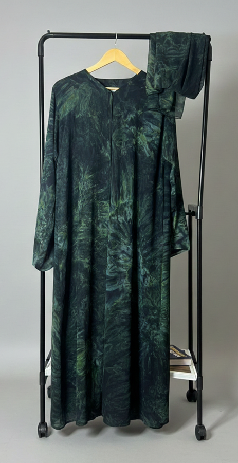 Green Printed Abaya