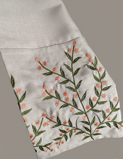 Orange Floral - Embroidered Beige Abaya