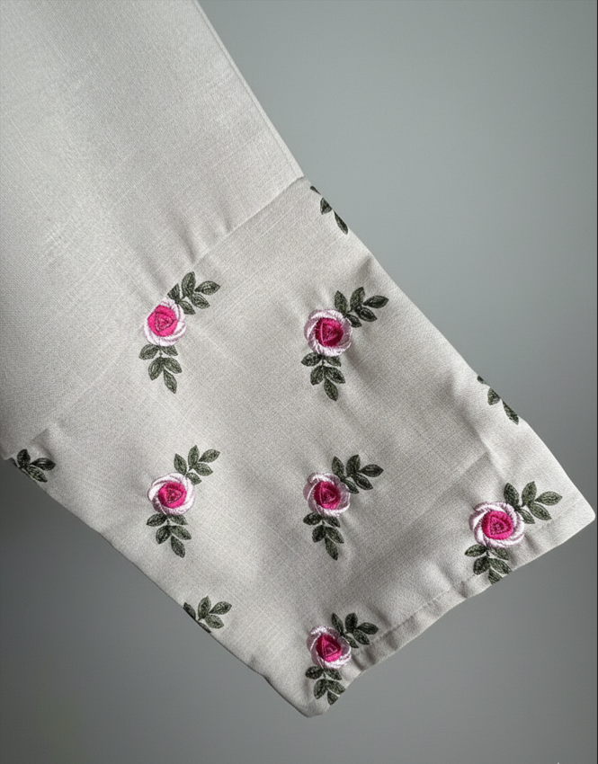 Pink Flower - Beige Embroidered Abaya