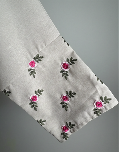 Pink Flower - Beige Embroidered Abaya